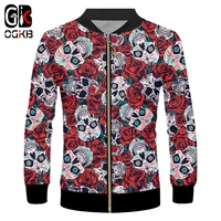 ogkb comfortable 3d flower skull men zipper jacket printed funny hip hop long sleeves coat streetwear mens tracksuits plus size