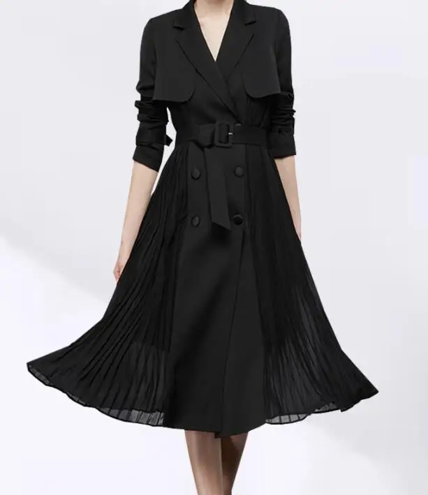 

S--2XL HOT / Spring New Women Fashion Personalized customization Mid-length pleated skirt coat