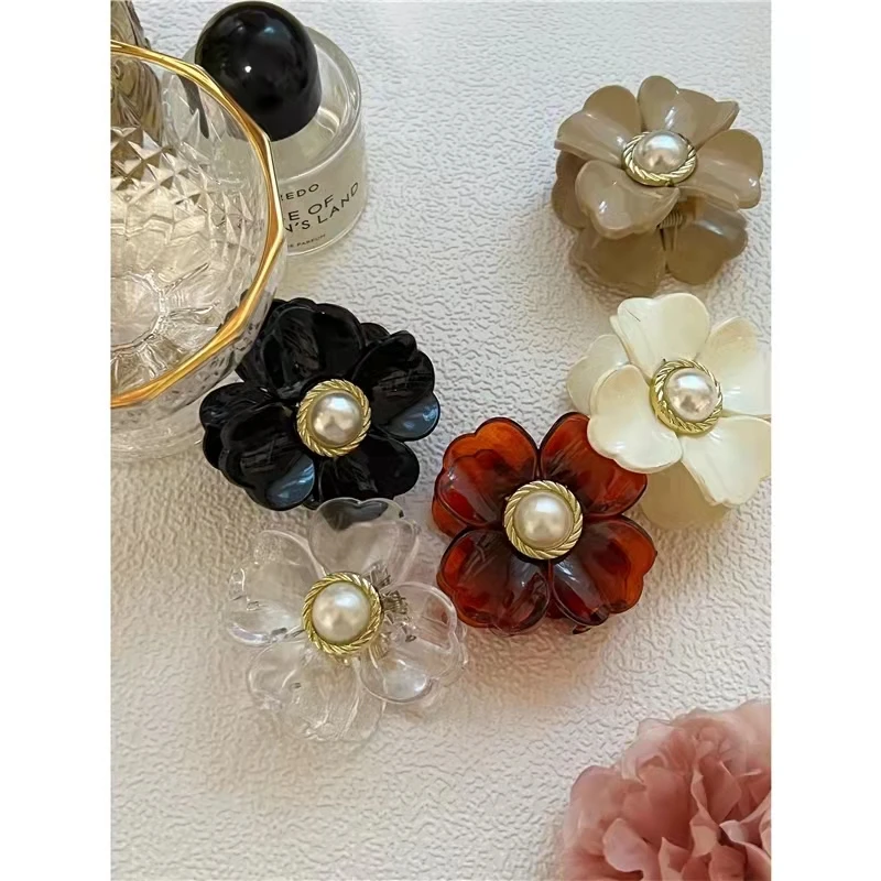 Женская заколка для волос Винтажная с цветами и жемчужинами в Корейском стиле из