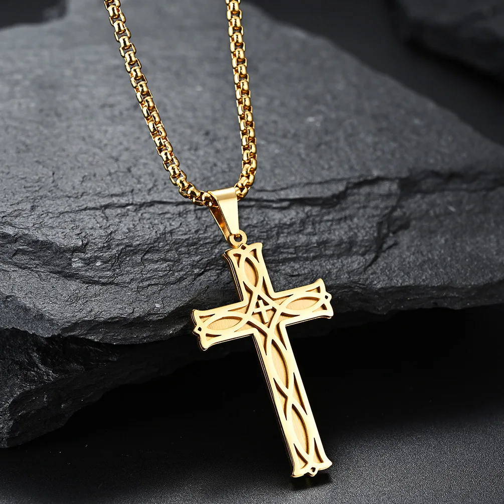 

Retro Religious Jewelry Gold Color Irish Knot Cross Necklaces Pendant Prayer Stainless Steel Necklace for Men Him 24Inch