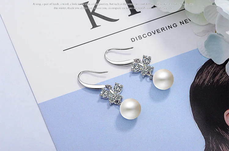 Bague Ringen женские серебряные 925 ювелирные изделия элегантные серьги Бабочка с жемчугом AAAAA Ziron Простой корейский стиль моды лук свадеб