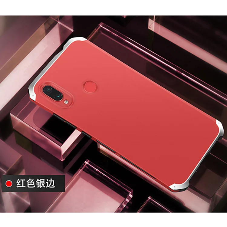 Red Silver Side Текстурированная анти-осенняя Металлическая Рамка PC задняя для Redmi Note 7 Note7 Global алюминиевый сплав бампер чехол Note 7 Pro крышка с подарком - Цвет: Red Silver Side