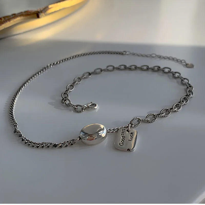 

MEYRROYU 925 Sterling Silver 2021 New Fashion Trend Retro Tag Necklace Clavicle Chain Thai Silver Jewelry Ladies Gift Wholesale