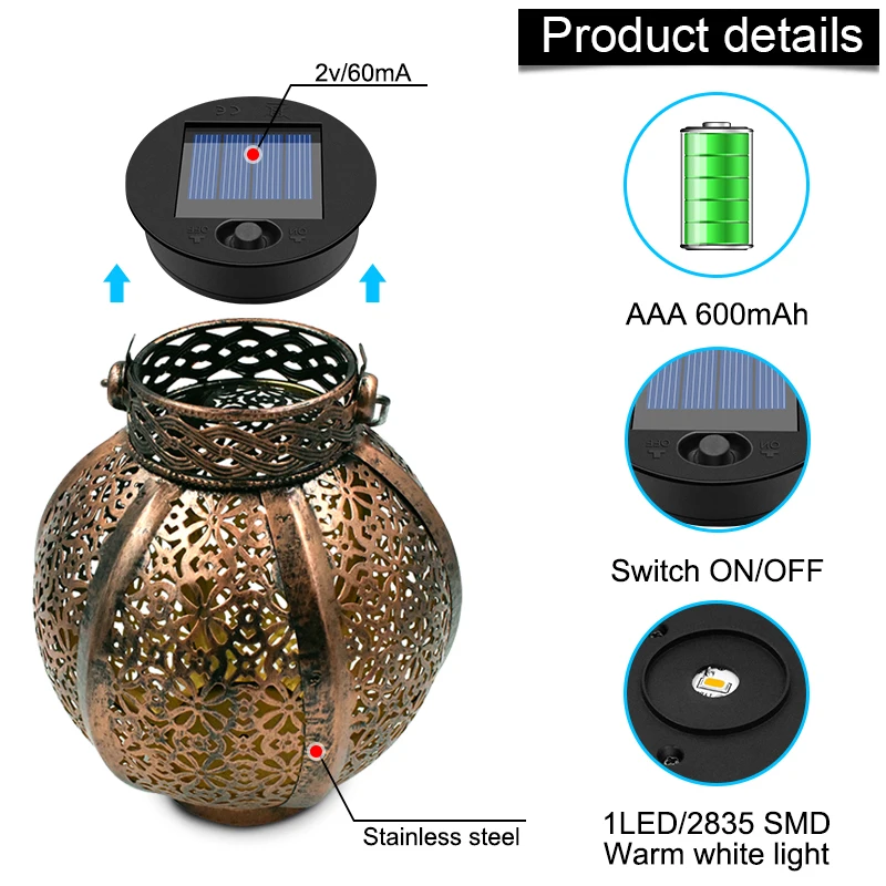 Kopen Opknoping Solar Lantaarns Retro Hollow Zonne-verlichting Met Handvat Outdoor Solar Tuinverlichting Decor Voor Yard Boom Hek Patio Brons