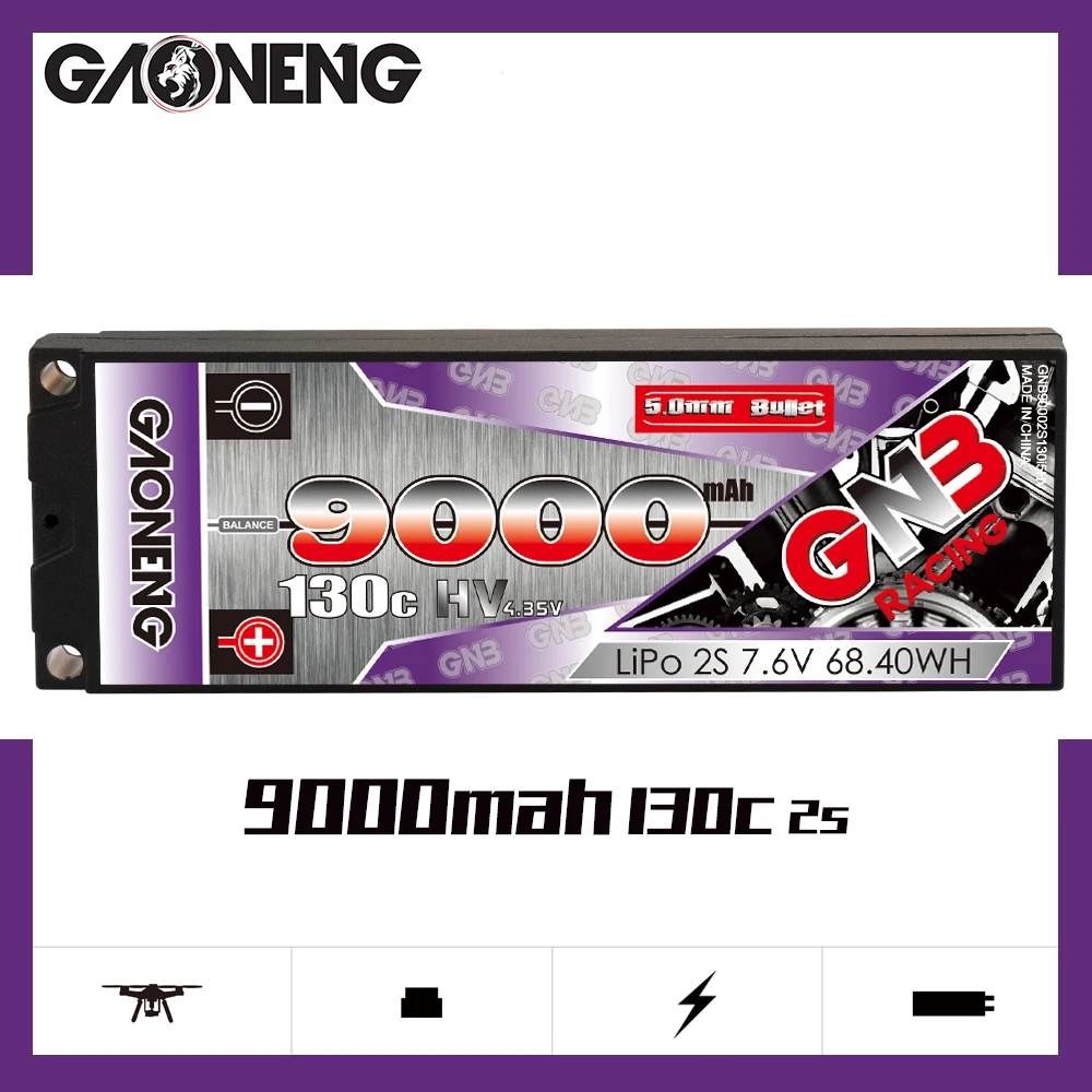 GAONENG GNB 9000mAh 2S 7,6 V 130C просвечивающий 5,0mm Bullet Hardcase HV LiPo Battery XT60 T Plug для 1:10 1/10 RC Car Boat Parts
