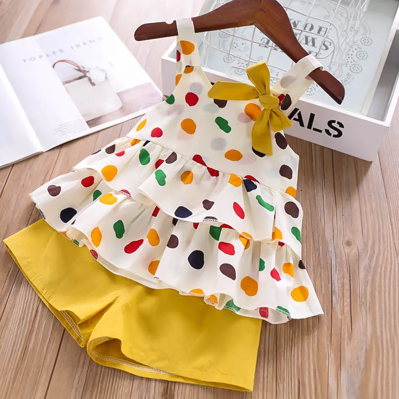 

Kids Summer Clothes 2019 Girls Clothing Suit Bow Sling Sleeveless Vest Top + Shorts Children'S Clothing 2 Piece Suit
