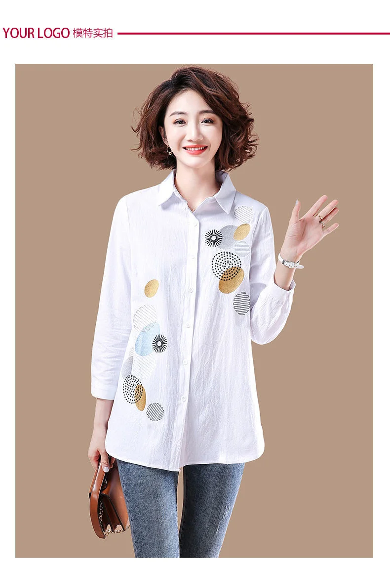 

2021 New Spring Autumn Women Classic Cotton Blouse Female Embroidery Dot Loose Long Sleeve Shirts Lady Simple Style Clothes Q54
