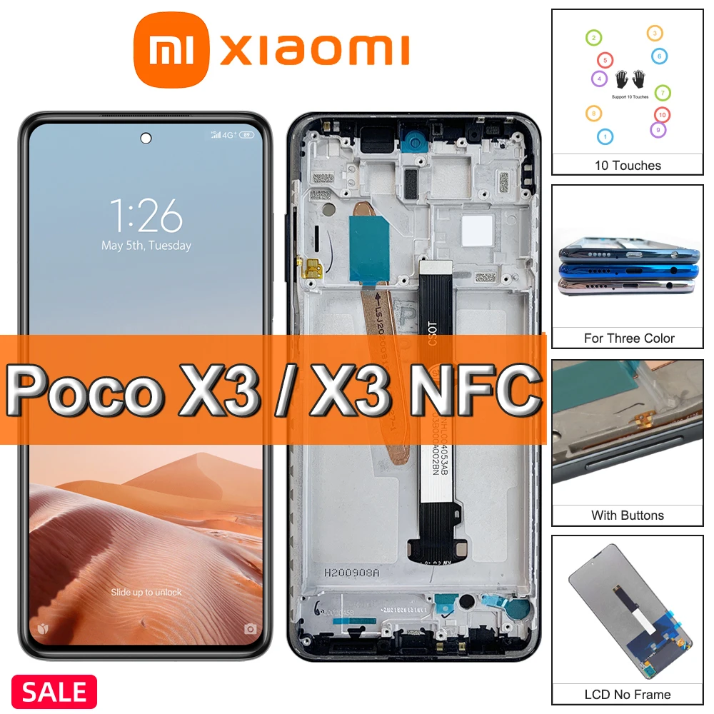 

Оригинальный ЖК-дисплей Xiaomi Poco X3 6,67 дюйма с рамкой, сенсорный дигитайзер в сборе для PocoX3 Pro X3 NFC экран MZB07Z0IN M2007J20CG