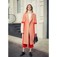 ael womans pink double woolen coat rear slit new fashion patchwork womens popular woolen lattice overcoat female