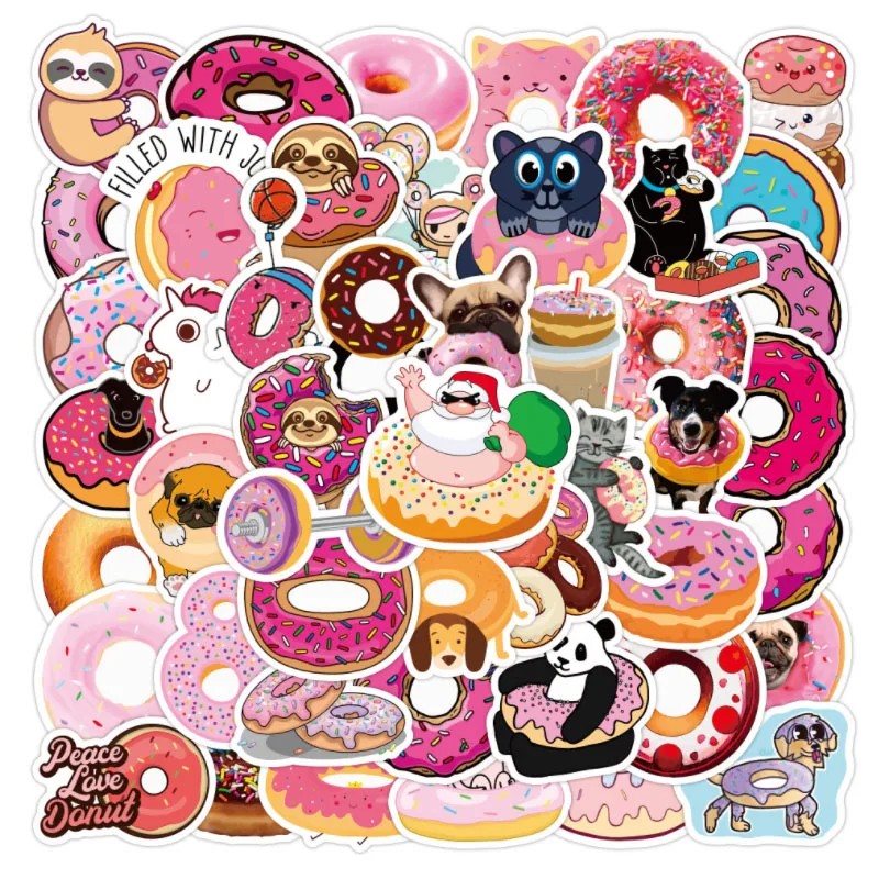 

10/30/50Pcs/Set Donut gourmet animal Graffiti Waterproof Skateboard Travel Suitcase Phone Laptop Luggage Stickers Cute Kids