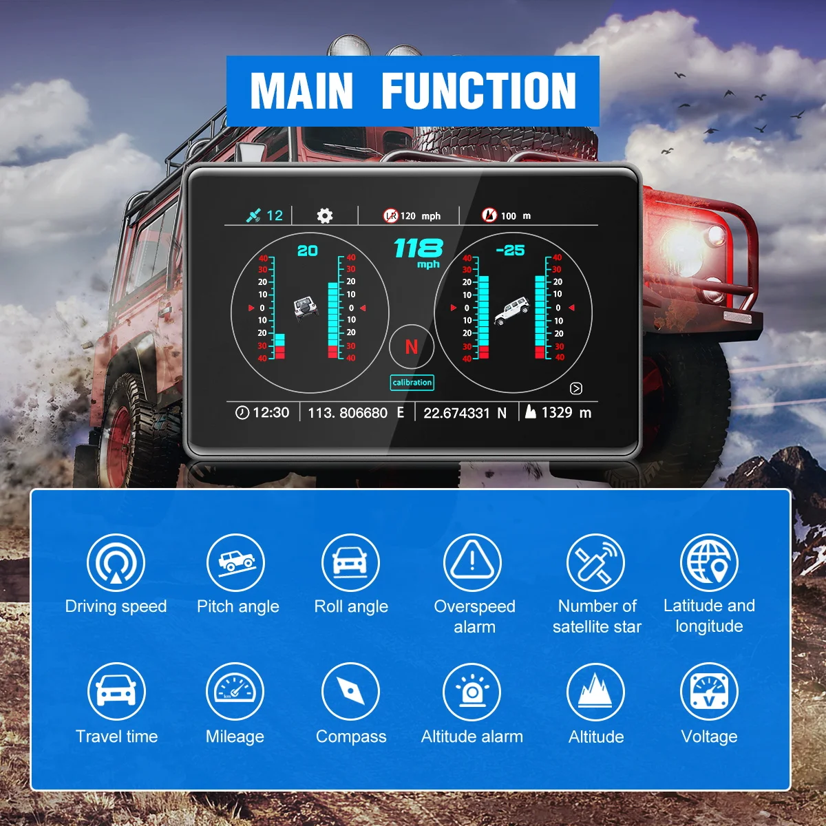 $57.22 Autory G5 Car Horizontal Slope Meter GPS Inclinometer Speedometer Compass Pitch Angle touch display screen HUD head up display