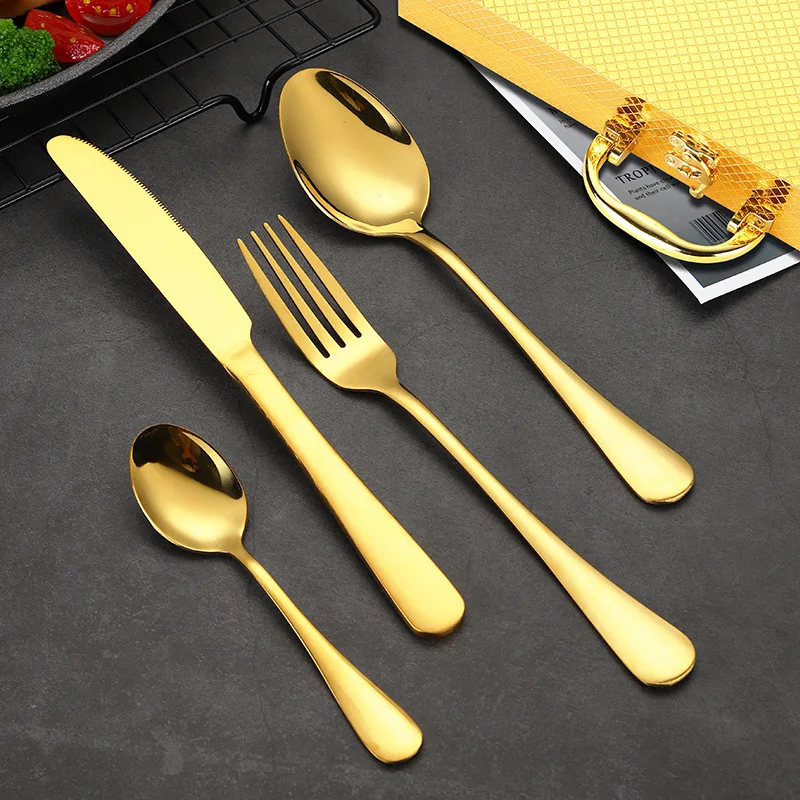 24pcs Dinner Goldware Cutlery Dinnerware Set Spoon Fork Knife Stainless Steel Sets Portable Tableware | Дом и сад