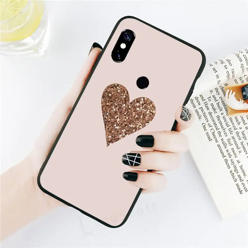 

Gold Rose Glitter Love Phone Case For Xiaomi Redmi note 7 8 9 t k30 max3 9 s 10 pro lite