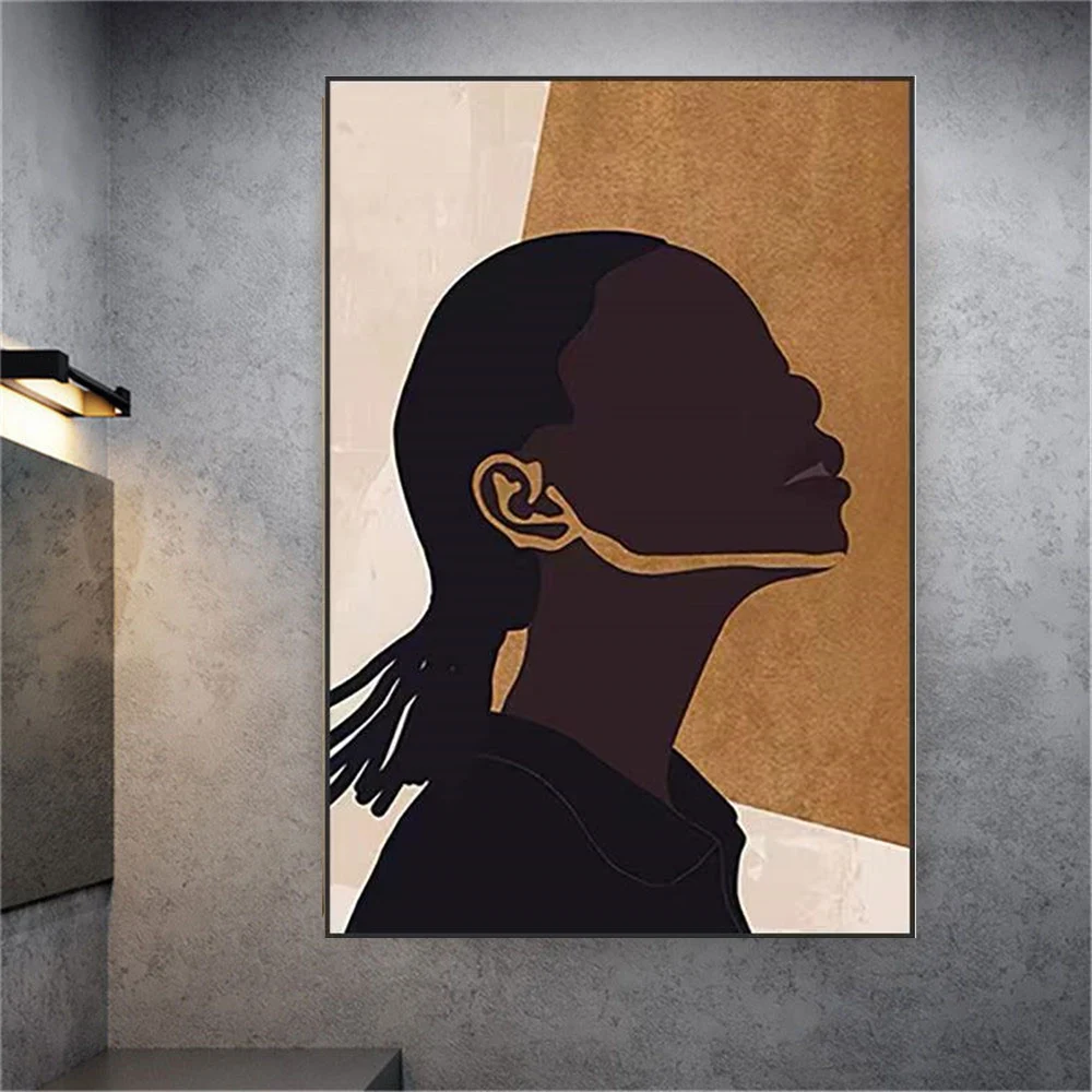 

Hand-painted oil painting black and yellow character side face art industrial style porch background hanging painting modern