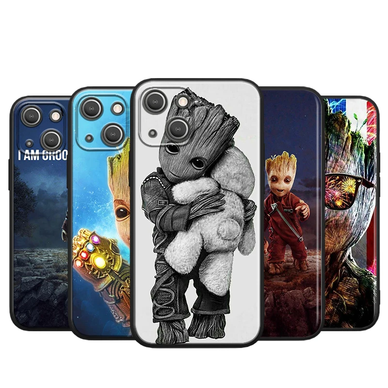 

Groot Marvel Avengers Case For Apple iPhone 14 13 12 Mini 11 Pro XS MAX XR X 8 7 Plus Silicone Soft Black Phone Cover Coque Core