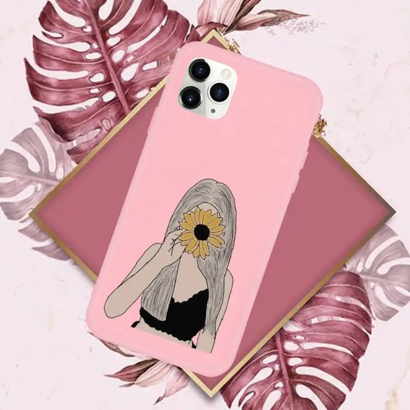 

Sunflower girl Phone Case Candy Color for iPhone 11 12 mini pro XS MAX 8 7 6 6S Plus X SE 2020 XR