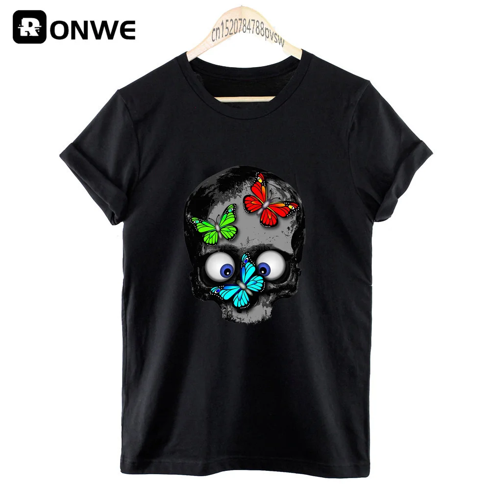 Модная женская футболка с рисунком бабочки и черепа женские акварельные Топы