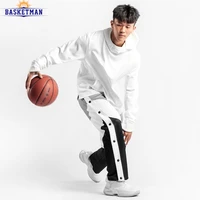 men basketball trousers long exercise pants full opening button down patchwork side opening button training workout sweatpants
