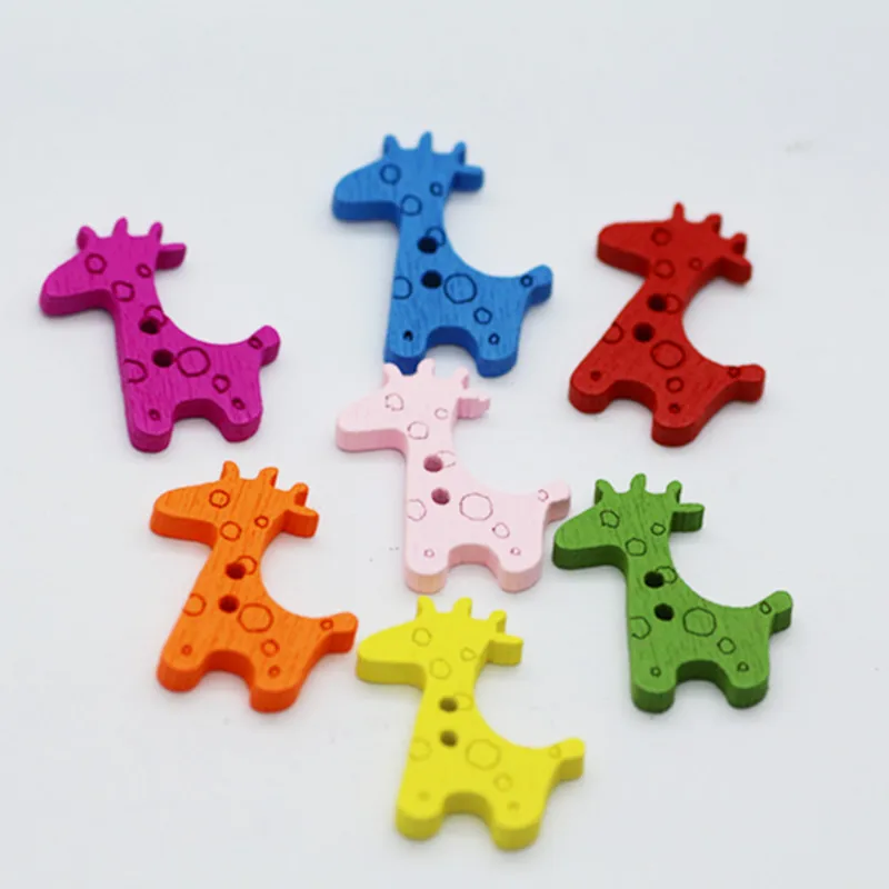 100 шт Деревянные Цвет Жираф кнопка с деревянными пуговицами изображением