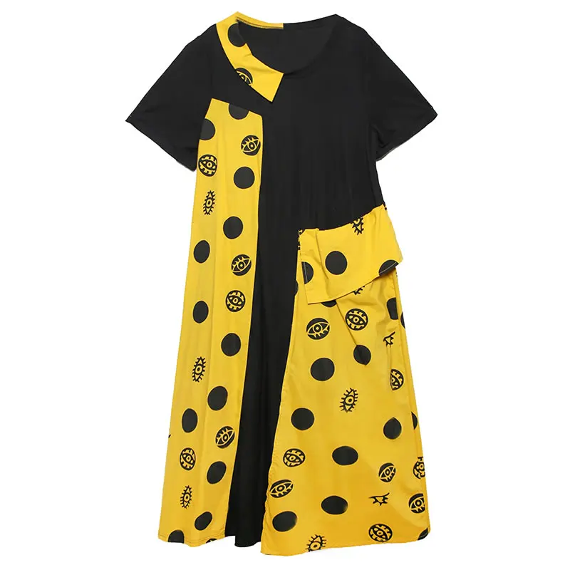 Женское платье в горох XITAO свободное Повседневное до середины икры с короткими