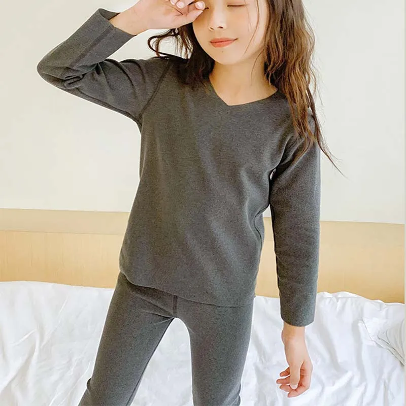 

Children's Warm Underwear Set Kids Cotton Unsent Autumn And Winter Clothes Baby Boys And Girls Seamless Thermal Velvet Pajama