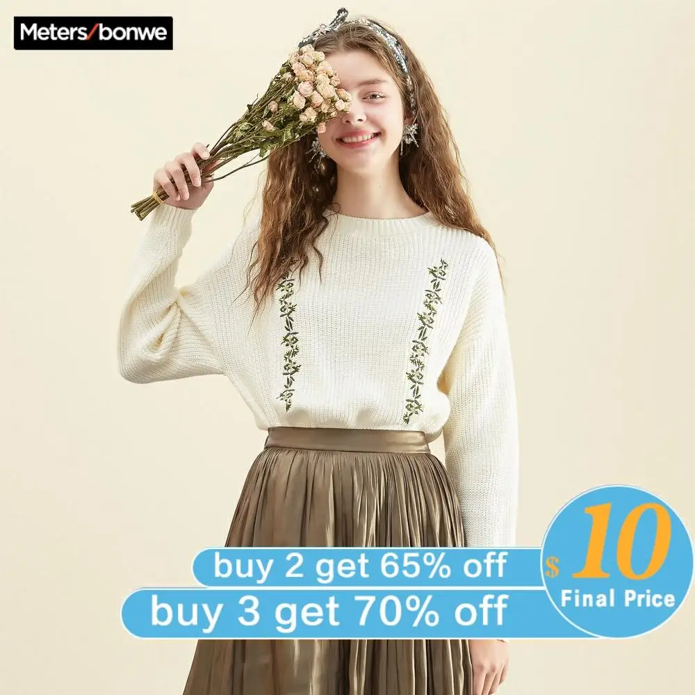 Metersbonwe Cotton Knitted Sweater Women Pullovers Floral Autumn Winter Basic Sweaters Korean Style Slim Fit | Женская одежда
