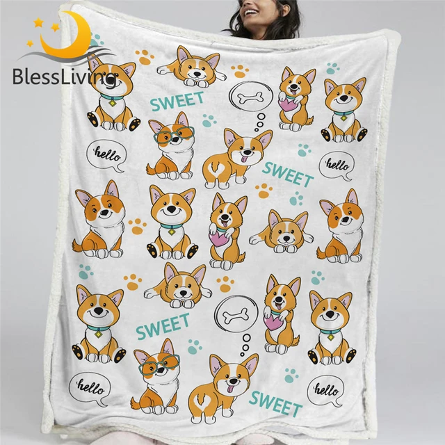 BlessLiving Welsh Corgi Soft Blanket Cartoon Plush Bedding Lovely Dog Throw Blanket for Bed Kids Bedspread Dachshund Cobertor 1