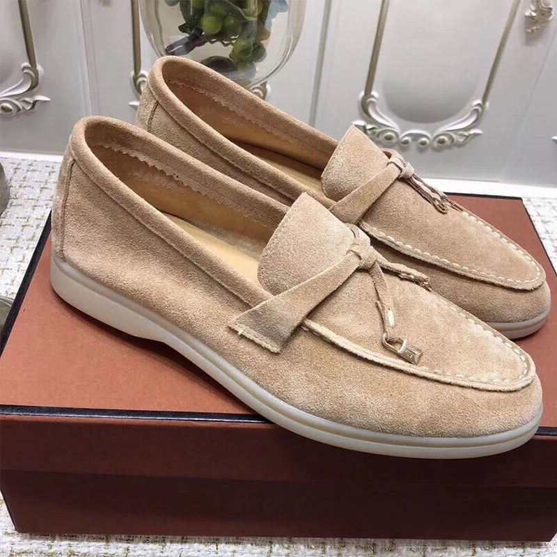 

Ollymurs Quality Nude Suede Loafers Summer walk shoes Women Metal lock decorate Slip On mules Casual Flat Shoes Runway Shoes
