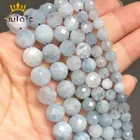 Бусины из натурального камня с гранями аквамарины, россыпью, для изготовления ювелирных изделий сделай сам, браслетов, серег, аксессуаров, 15 дюймов, 6, 8, 10 мм