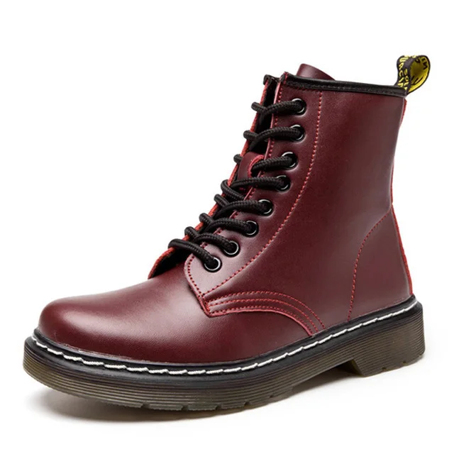 Wine Red Модные женские ботильоны; ботинки для влюбленных; женские Ботинки martin из натуральной кожи; зимние ботинки; женская обувь; ботинки; большой размер 43 - Цвет: Wine Red