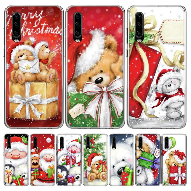 Happy Christmas Cute Bear Gift Silicon Call Phone Case For Huawei P30 P20 P40 P50 P10 Mate 20 30 40 10 Lite Pro Casing Housing |