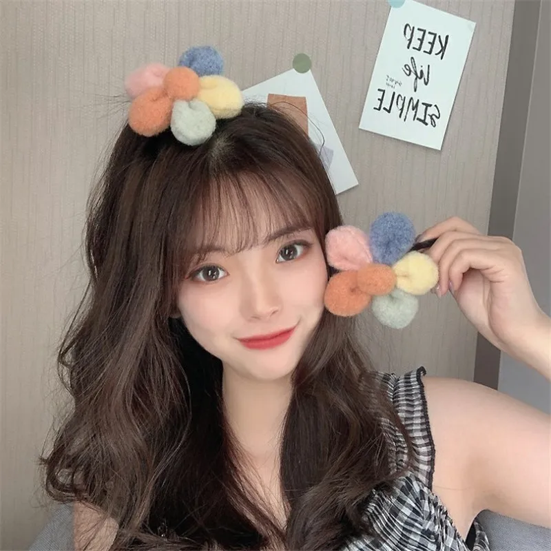 

Hair Rubber Bands Ring Plush Flowers Hairpin Soft Women Elastic Ponytail Holder Scrunchies Head Rope Girl Side Clips Headdress