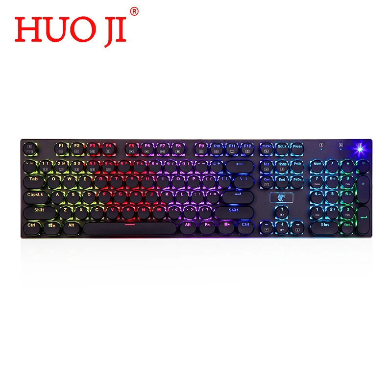 HUO JI E-YOOSO Z-88 Retro Style Round Keycap Mechanical Gaming Keyboard Blue Switches 104 Keys Anti-ghosting QWERTY Layout