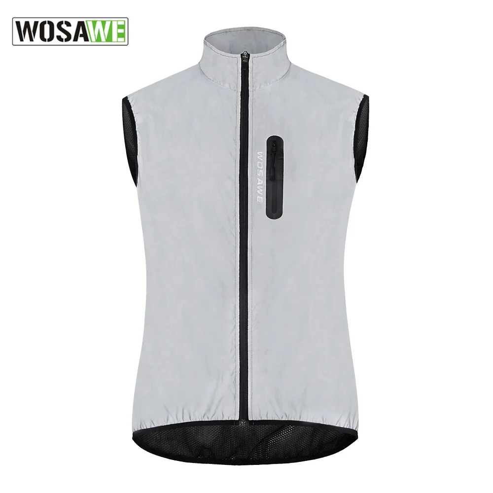 

WOSAWE Full Reflective Cycling Safety Vest Mountain Bike Riding Sleeveless Vest Night Running Windproof Reflective Bicycle Vest