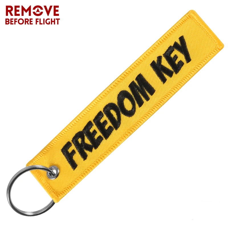 Freedom Key Chains for Cars Yellow Embroidery Key Ring Chain for Aviation Gifts Remove Before Flight Fashion Keychain Jewelry