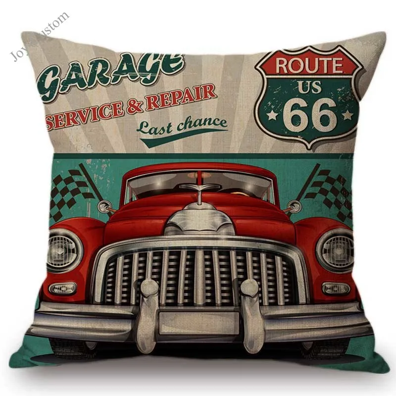 18&quot US Route 66 Vintage Car Nostalgia Retro Poster Style Decorative Throw Pillow Case Cotton Linen Sofa Cushion Cover Home Decor |