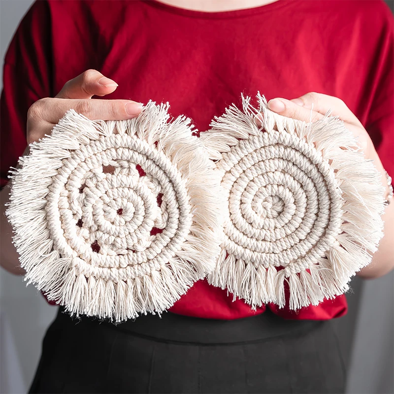 

Macrame Coaster Handmade Placemat for Dining Table Cotton Woven Bedside Kitchen Decoration Accessories Table Mat Boho Decor