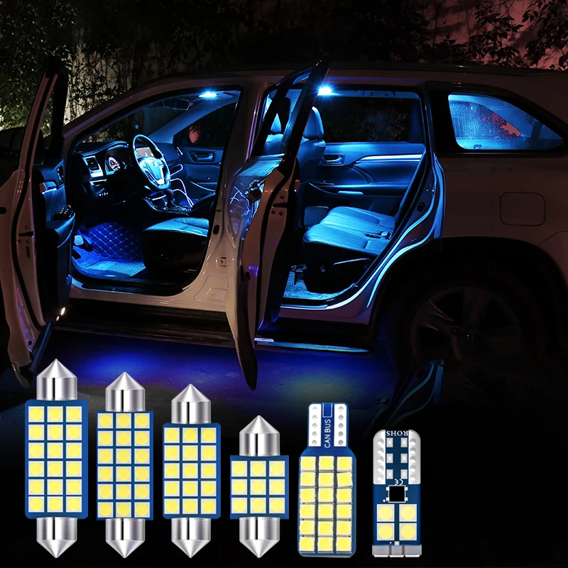 

7pcs Festoon T10 W5W 12V LED Bulbs Car Interior Map Lights Kit For Nissan Elgrand E52 2010-2019 Dome Reading Light Trunk Lamps