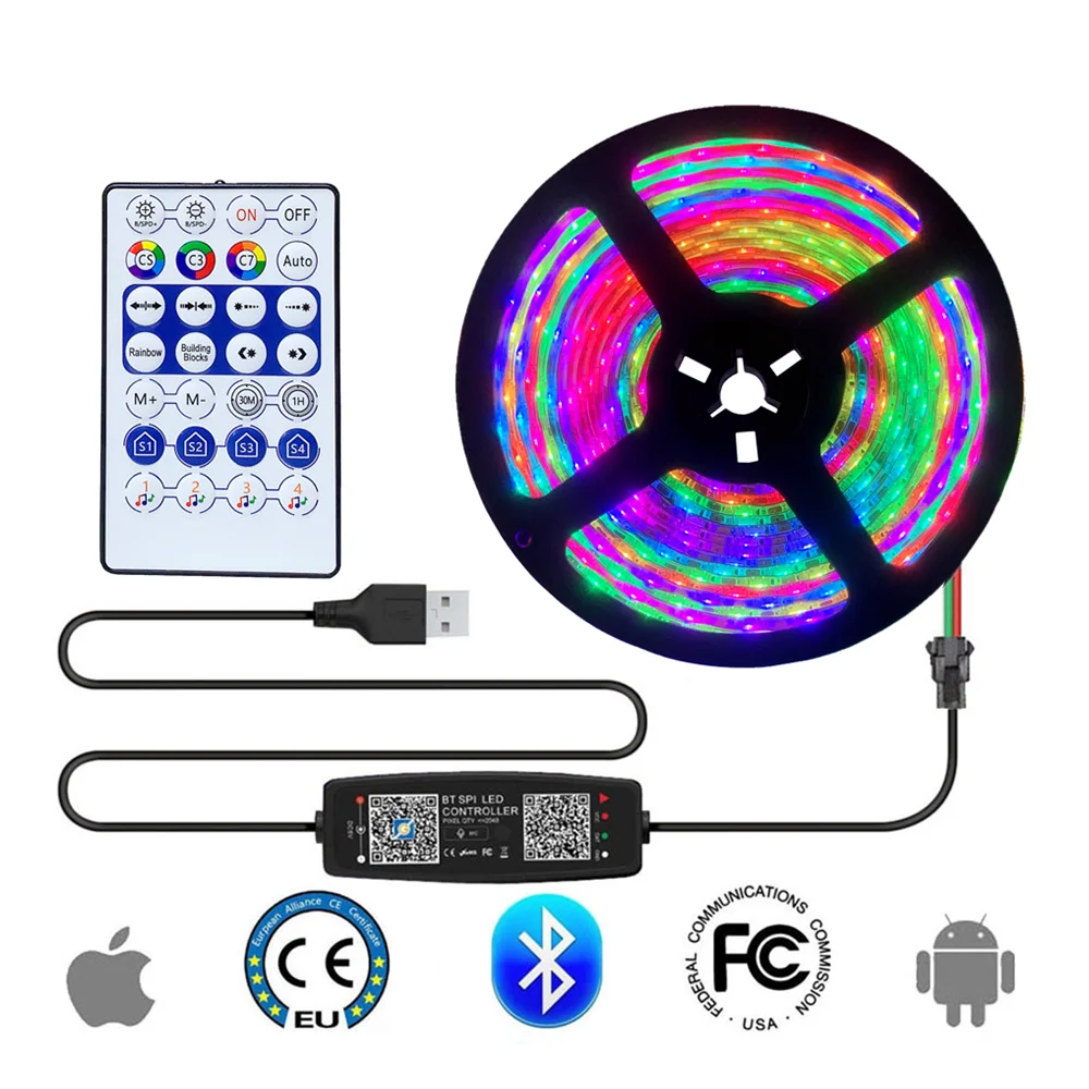 WS2812B LED Strip Addressable Pixel Light With USB Bluetooth Music Smart Pixel Controller WS2812 Dream Color Bluetooth Lamp