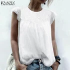 Женская офисная блузка оверсайз ZANZEA, летние топы, элегантная Однотонная рубашка с оборками, кружевная Лоскутная Блузка без рукавов