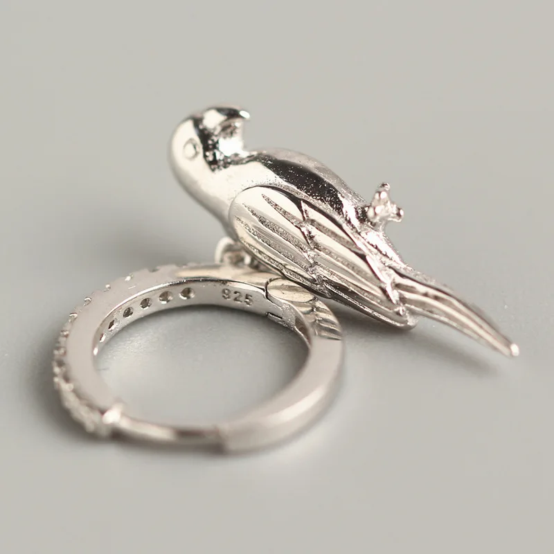 Женские серьги-Клипсы из чистого серебра 925 пробы комплект шнека попугая птицы