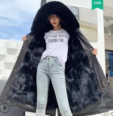 

Natural fox fur liner long outerwear winter jacket raccoon fur lining big real fox fur collar coat parkas