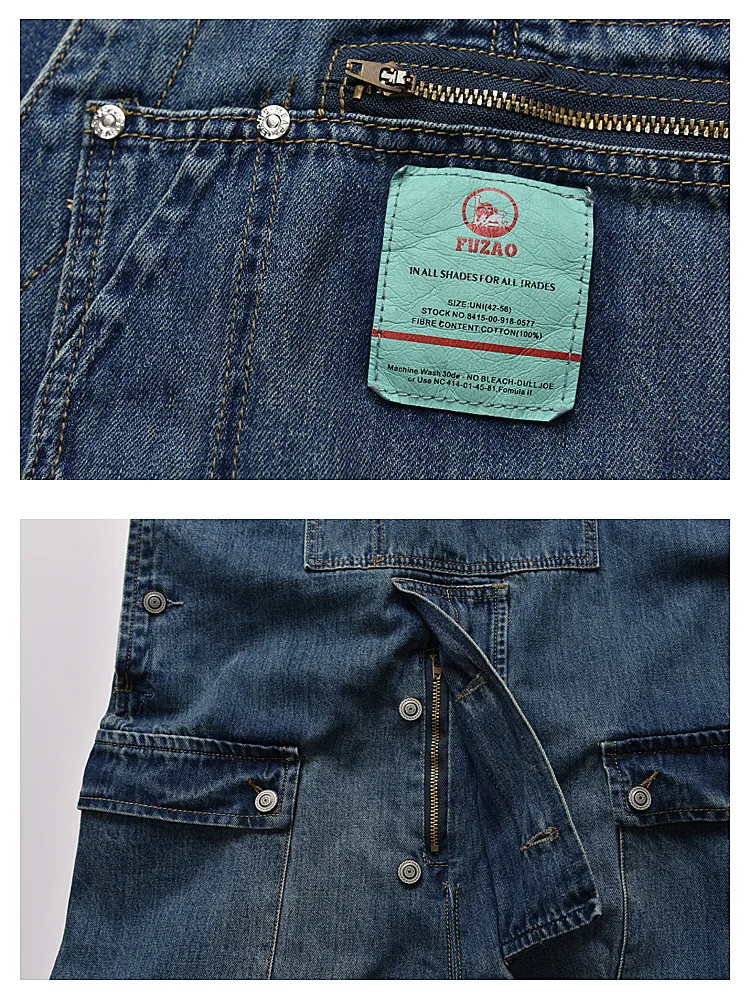 

Distressed Blue Denim Overalls Men's Work Cargo Pants Old School Easy Chic Worker Multi-Pocket Bib Trousers Men Casual Dad Jeans