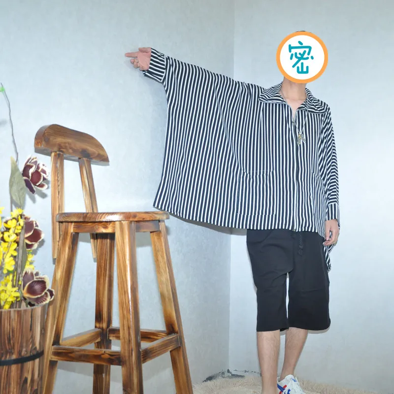 Ветровка мужская в тонкую полоску длинная рубашка с рукавом летучая мышь