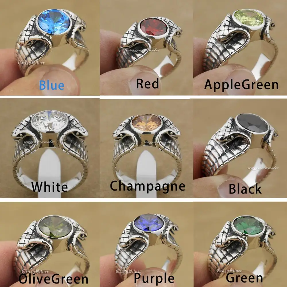 Кольцо из серебра в стиле байкера с фианитами король Кобра Змея кольцо панк 9K007