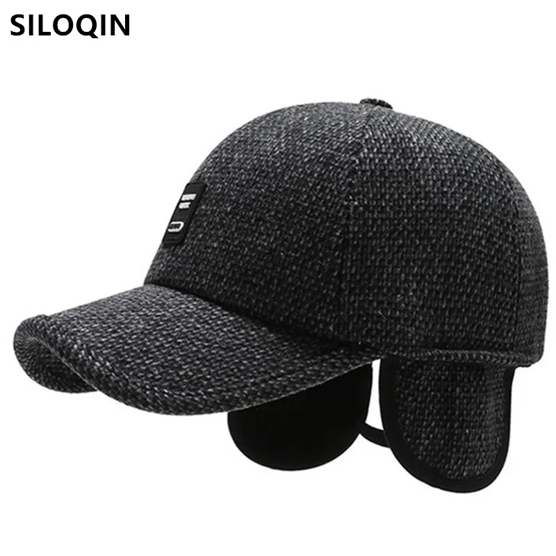 

SILOQIN Adjustable Size Men's Warm Baseball Cap Winter Cold Proof Earmuffs Hat Middle-aged Men Casual Sports Caps Snapback Cap