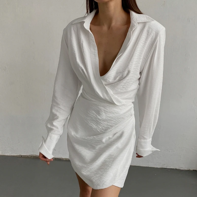 

SUCHCUTE Solid Vintage Shirts Dress Women Sexy Hollow Out Streetwear Aesthetic Fashion Mini Dresses Lady Party Elegant Clubwear
