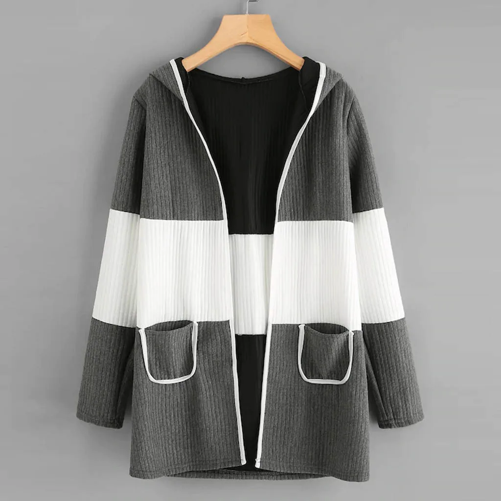 Женская Повседневная куртка с капюшоном размера плюс Лоскутная кофта длинными