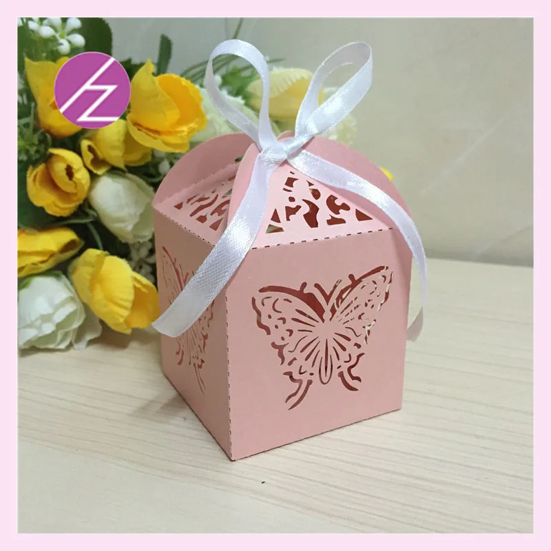 100 шт. изысканные шоколадные жемчужные коробки с бабочкой и кружевной лентой для