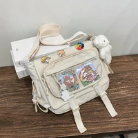 korean student preppy style messenger bag large capacity shoulder bag women nylon bag transparent pocket crossbody bag satchels